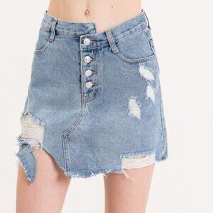 Distress Button front Mini Denim Skirt